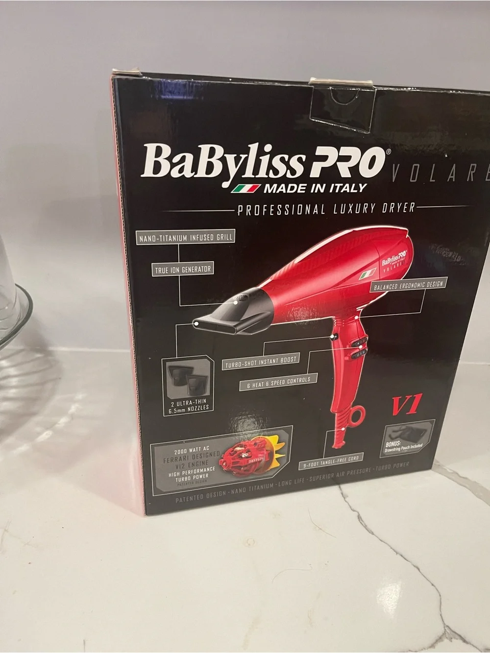 BaByliss PRO Red and Black Volare V1 Professional Hair Dryer Box